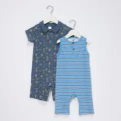 YAMP - Set Enterizo manga corta + enterizo sin mangas para Bebé niño en Algodón