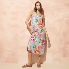 BASEMENT - Vestido Mujer Medio con Estampado de Lino