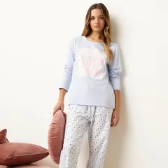 SYBILLA - Camiseta de pijama Mujer Manga larga de Algodón