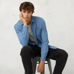 BEARCLIFF - Camisa Hombre Denim Manga larga Recto de Algodón