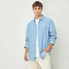 BEARCLIFF - Camisa Hombre Denim Manga larga Recto de Algodón