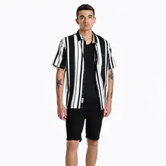 BEARCLIFF - Camisa Hombre de Rayas Manga corta de Algodón