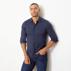 MOSSIMO - Camisa Hombre con Estampado Manga larga Slim de Algodón