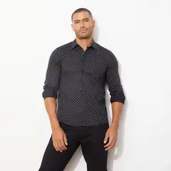 MOSSIMO - Camisa Hombre con Estampado Manga larga Slim de Algodón