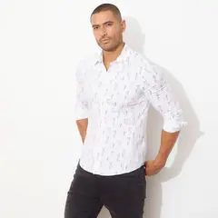 MOSSIMO - Camisa Hombre con Estampado Manga larga Slim de Algodón
