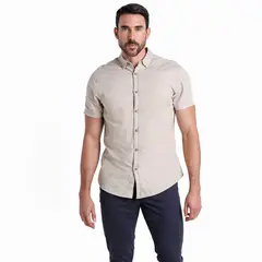 BASEMENT - Camisa Hombre Manga corta Slim de Algodón