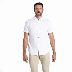 BASEMENT - Camisa Hombre Manga corta Slim de Algodón