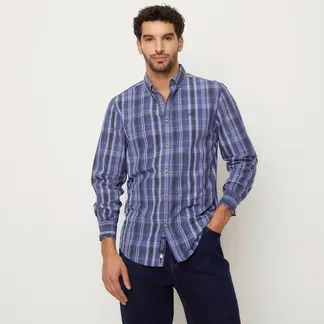 UNIVERSITY CLUB - Camisa Hombre de Cuadros Manga larga Recto de Algodón
