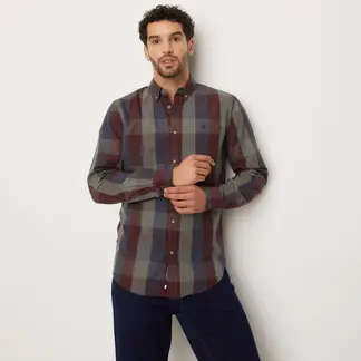 UNIVERSITY CLUB - Camisa Hombre de Cuadros Manga larga Recto de Algodón