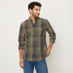 UNIVERSITY CLUB - Camisa Hombre de Cuadros Manga larga Recto de Algodón
