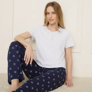 BLU - Camiseta de pijama Mujer Manga corta de Algodón