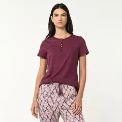 BLU - Camiseta de pijama Mujer Manga corta de Algodón