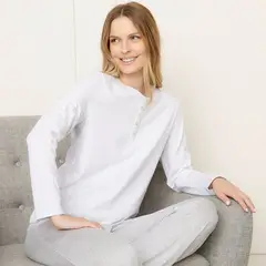 BLU - Camiseta de pijama Mujer Manga larga de Algodón