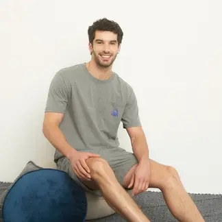 BENETTON - Pijama Hombre Manga corta con Logo de Algodón