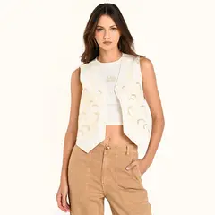 DENIMLAB - Chaleco Mujer Bordado Crop de Algodón