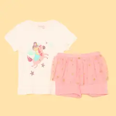 YAMP - Pijama para Niña 2 piezas Cintura elásticada Manga corta de Algodón