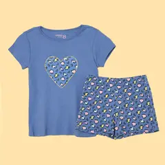 YAMP - Pijama para Niña 2 piezas Cintura elásticada Manga corta de Algodón