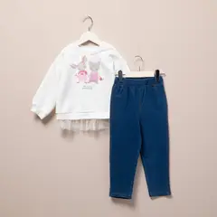 YAMP - Set Saco manga larga + pantalón para Bebé niña en de Algodón