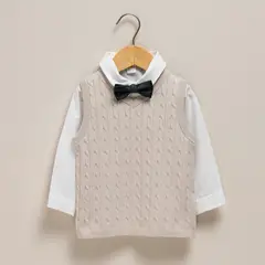 YAMP - Set Camisa manga larga + Corbatín + Chaleco para Bebé niño en Algodón