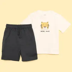 YAMP - Set Camiseta manga corta + Pantaloneta para Bebé niño en de Algodón