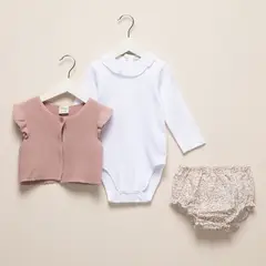 CONIGLIO - Set Chaleco + Body manga larga + Calzón para Bebé niña en Algodón