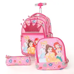 undefined - Maleta con ruedas para niños Princesas Disney: Cenicienta, Ariel y Bella