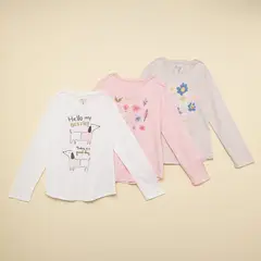 YAMP - Blusa Niña Pack de 3 unidades con Estampado Manga larga de Algodón