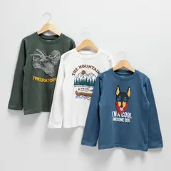 YAMP - Camiseta Niño Pack de 3 unidades con Estampado Manga larga de Algodón