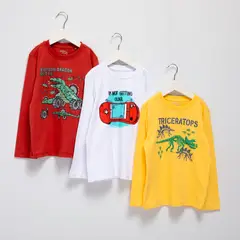 YAMP - Camiseta Niño Pack de 3 unidades con Estampado Manga larga de Algodón