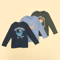 YAMP - Camiseta Niño Pack de 3 unidades con Estampado Manga larga de Algodón