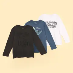 YAMP - Camiseta Niño Pack de 3 unidades con Estampado Manga larga de Algodón