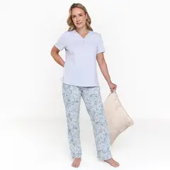 SOUTHLAND - Conjunto de pijama con pantalón Mujer Largo Manga corta de Algodón