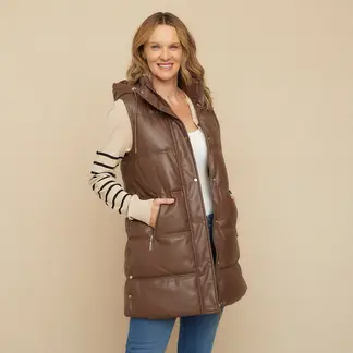 SOUTHLAND - Chaleco Mujer Acolchado de Efecto cuero