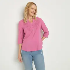 NEWPORT - Blusa Mujer con Bordado Manga 3/4