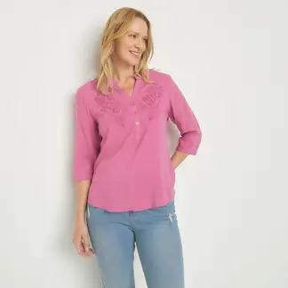 NEWPORT - Blusa Mujer con Bordado Manga 3/4