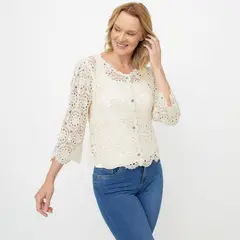 NEWPORT - Cardigan Mujer con Ojalillo de Algodón