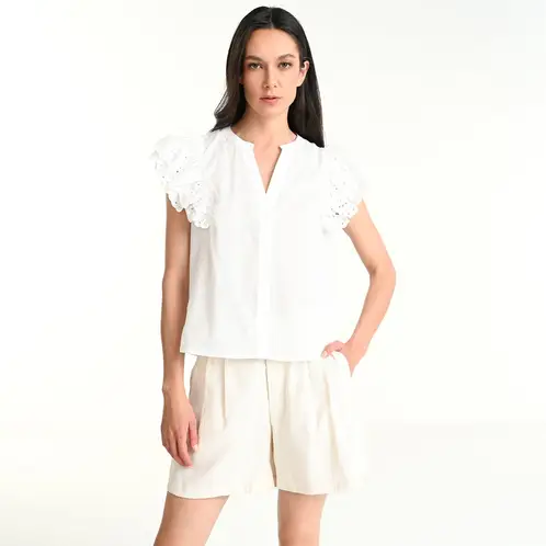 BASEMENT - Camisa Mujer con Ojalillo Manga corta de Algodón