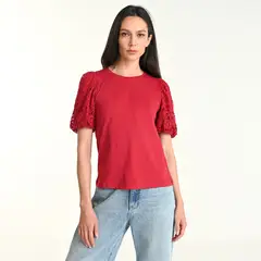 BASEMENT - Blusa Mujer Tejido Manga corta globo de Algodón