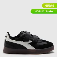 DIADORA - Tenis moda Bamtelon K Niño con Velcro Negros Horma Justa