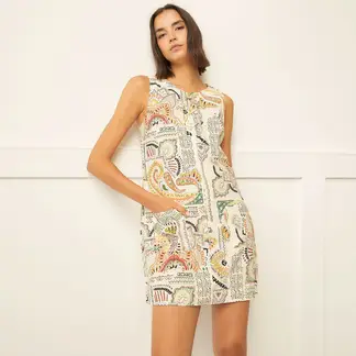 BASEMENT - Vestido Mujer Corto con Estampado de Lino