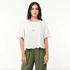 UNIVERSITY CLUB - Blusa Mujer con Bordado Manga corta