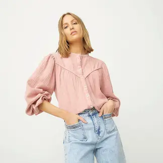 UNIVERSITY CLUB - Blusa Mujer con Bordado Manga larga globo de Algodón