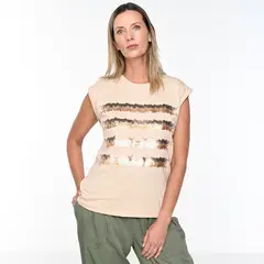 SOUTHLAND - Camiseta Mujer Brillante Manga corta de Algodón