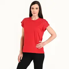 SOUTHLAND - Camiseta Mujer con Taches Manga corta de Algodón
