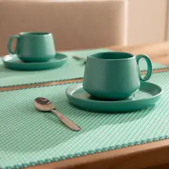 MICA - Taza con plato Cerámica SETX2 COLOR PLAY 238ML TURQUESA Largo= 35.5cm Ancho= 32.5cm Alto= 48cm