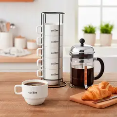 MICA - Tazas Porcelana Rack 6 piezas All Day 280 ml 16 x 20 cm