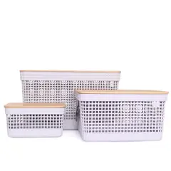 OU - Set X3 Canastos Con Tapa De Bambu