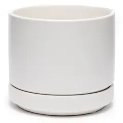 MICA - Macetero Cerámica Blanco Liso con Plato Decoración