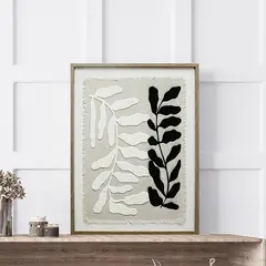 MICA - Cuadro Cuadro Decorativo Botánico Hojas Beige - Negro 45x60 cm