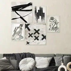 MICA - Cuadro Decorativo Abstracto Set x5 Mix Negro 25x25 cm